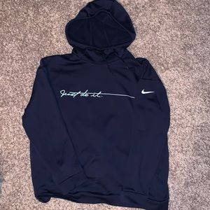 Nike. Navy blue, mock neck hoodie “just do it”. Size L